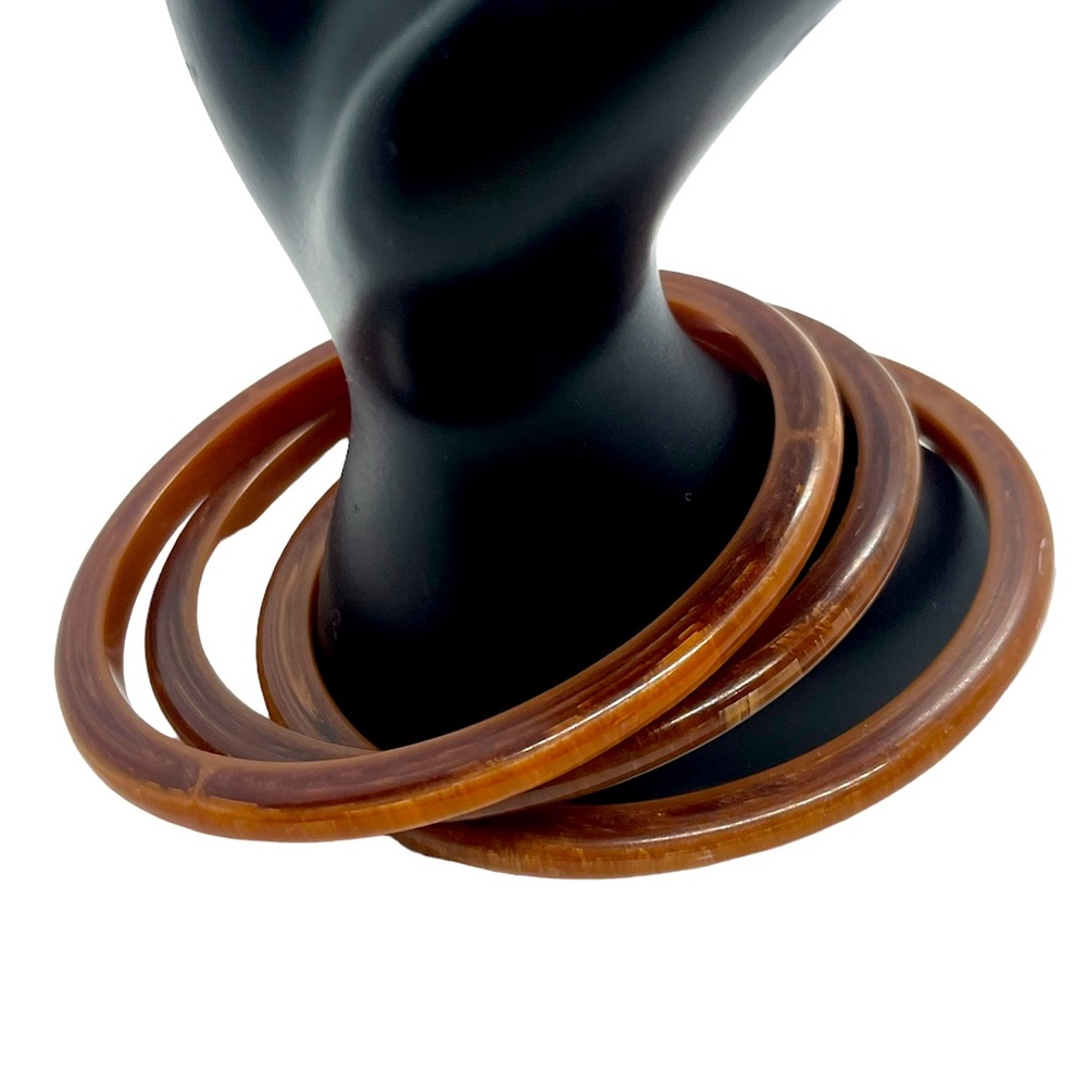 Vintage Set Of 3 Brown Plastic Bangle Bracelets